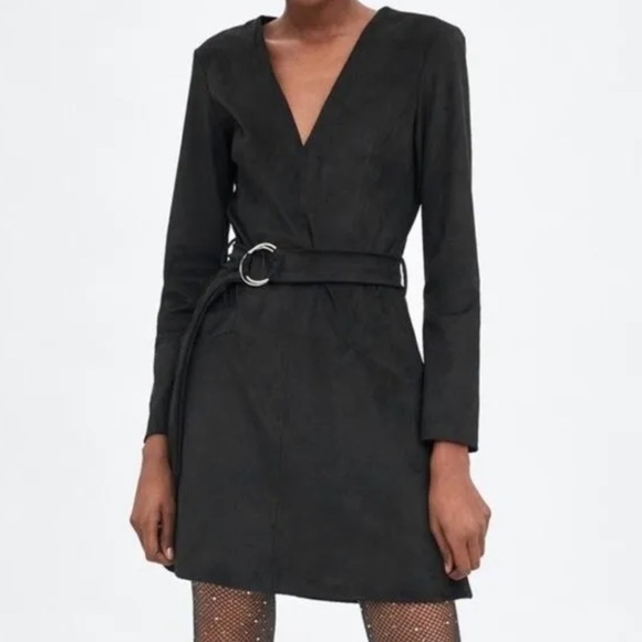 Zara Suede V Neck Dress w/ Belt - NWOT - Medium - Picture 1 of 5